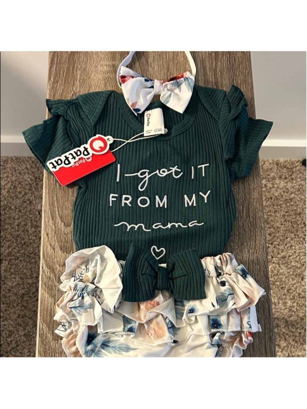 PatPat Green and White Kids Matching Set